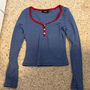 Cider Striped Henley Long Sleeve – Navy Blue & Red